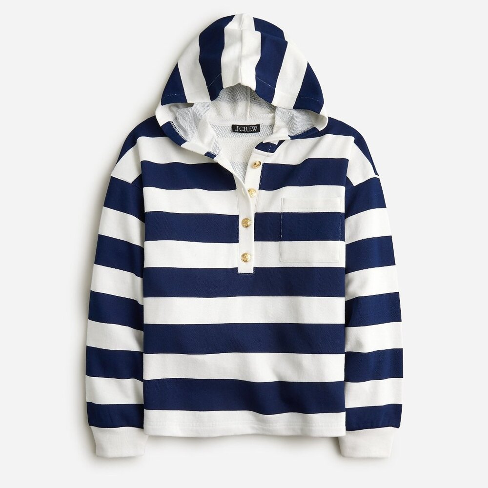 J. Crew University terry henley sweatshirt in Navy/White stripe, Sz Small